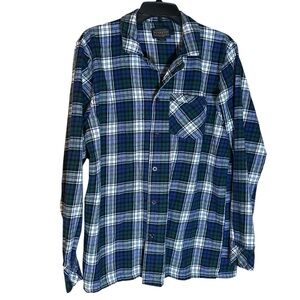 Pendleton Mens‎ Blue Plaid Flannel Pajama Top Shirt Button Up Medium Cotton